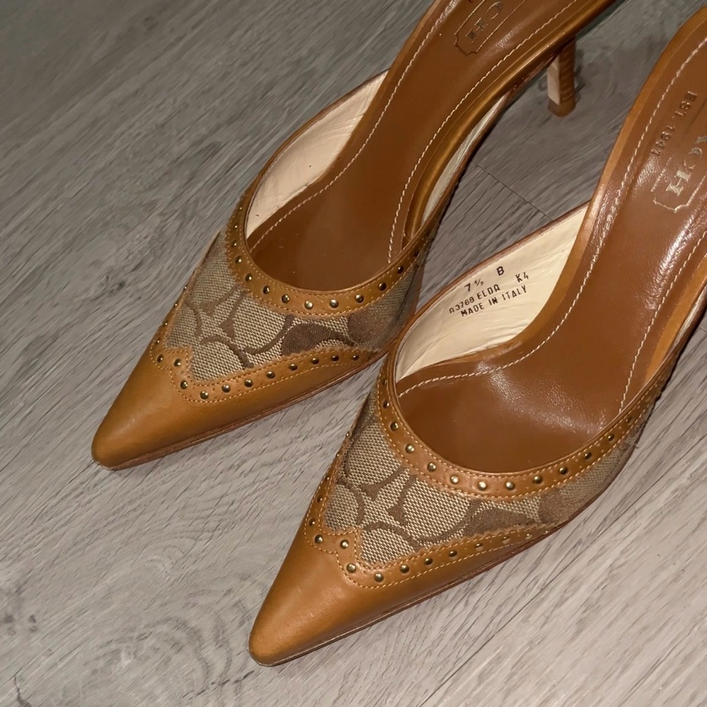 Brown Pointed Toe Heels with Studded Detail